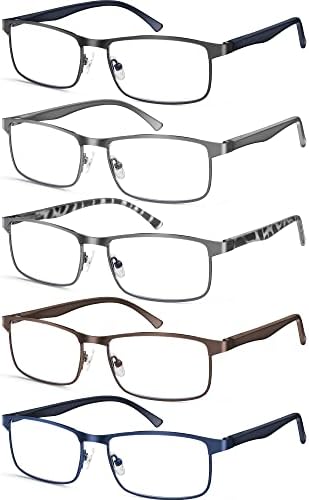 DAMIDEO Men Reading Glasses Blue Light Blocking, 2.0 Lightweight Mens Metal Readers with Spring Hinge Anti Glare Eyeglasses