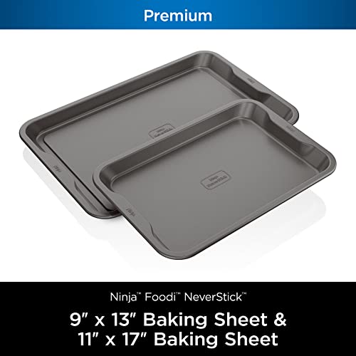 Ninja B32002 Foodi Neverstick Premium 2-Piece Baking Sheet Set, Nonstick, Oven Safe Up To 500⁰F, With 9 X 13 Inch Sheet & 11 X 17 Inch Sheet, Dishwasher Safe, Grey #TOP5