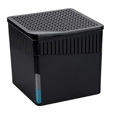 WENKO Cube Dehumidifier with 500 g Block (Calcium Chloride), Refillable, 13 x 13 x 13 cm, Black