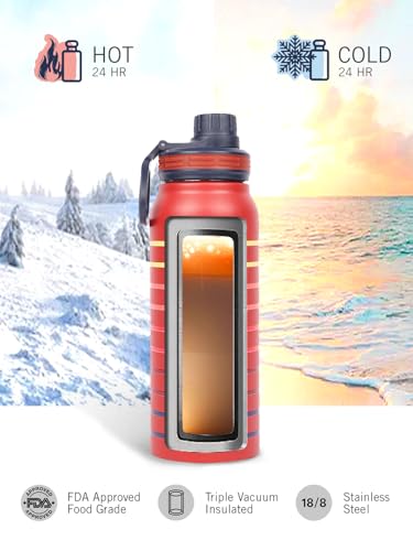 Image of NAUTICA Premium Leak-Proof Insulated Water Bottle - 1pc (Fender)| 750ml | Stainless Steel Flask with 24 Hours Temperature Retention | Ideal for Travel, Gym, Office Use Austin Printed-Red /Yellow
