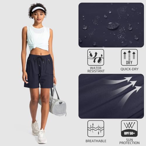 SANTINY Women's 5''/ 7''/9'' Hiking Cargo Shorts Quick Dry Lightweight Summer Shorts for Women Athletic Golf Zipper Pockets(Navy_XXL) by SANTINY - Image 3