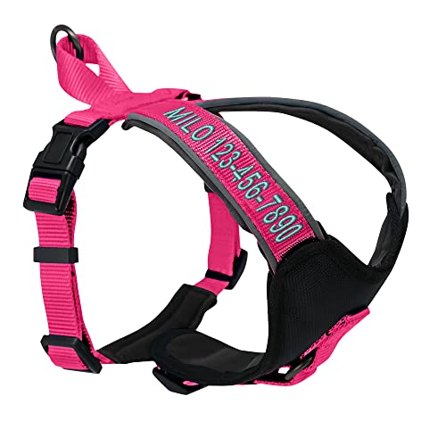 Pawtitas Reflective Padded Dog Harness for Large Dogs – Adjustable Step-in Vest | Fits Chest 27–33 in | No Pull Personalized Training Harness | L | Pink