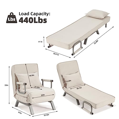 Hupmad Convertible Bed Sleeper Chair,Tri-fold Upholstered Armchair Sleeper with Pillow,Folding Leisure Chaise Lounge Couch with 6 Angle Adjustable Backrest,Single Lazy Bed for Office Apartment - Thumbnail 3
