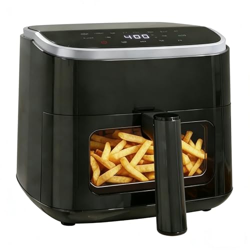 Image of HealSmart 4 Qt Air Fryer with Visible Window, 8-in-1 Digital Airfryer with Interior Light, 1500W, Nonstick Dishwasher-Safe Basket for Fries, Bake, Wings, 60-Min Timer, Black