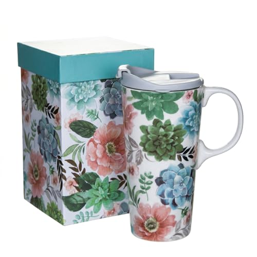 Topadorn Filiżanka do kawy i ceramiczny kubek podróżny z pudełkiem kubek do latte kubek do kawy, 500 ml