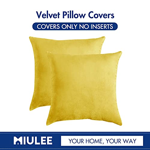 Miulee Pack Of 2 Velvet Soft Solid Decorative Square Throw Pillow Covers Set Cushion Case For Sofa Bedroom Car 18 X 18 Inch 45 X 45 Cm Lemon Yellow #TOP5