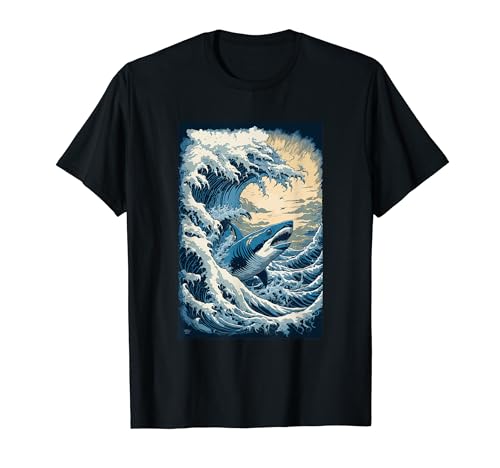 Megalodon Shark Lovers Arte japonés Great Wave Off Kanagawa Camiseta