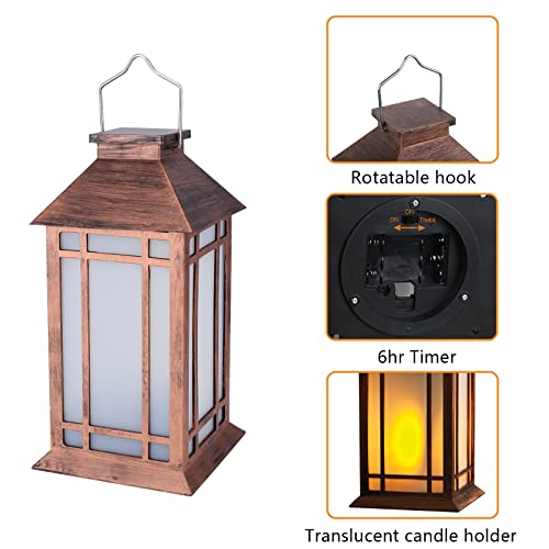 Decorative Lantern With Led Flameless Candle With 6Hr Timer -13" Vintage Decor Battery Powered Candle Lantern，Decorative Hanging Lantern For Patio -Tabletop Lantern-Outdoor Lantern (2 Pack) #TOP2