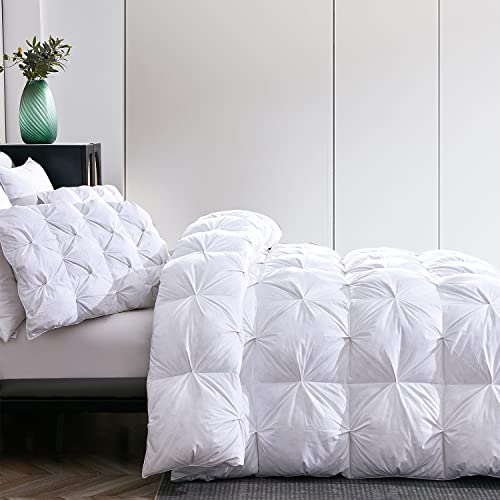 Urbanlife Pinch Pleat Down Comforter Queen White - Goose Down And Feather Comforter Duvet Insert 90X90 Inches，1200Tc 100% Cotton Fabric 750+ Fill Power With 8 Tabs #TOP1