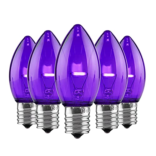 Set of 25 Holiday Lighting Outlet C9 LED Christmas Lights | Purple C9 LED Filament Lights | C9 Christmas Light Bulbs for Indoor & Outdoor Use | Traditional C9 LED Christmas Lights