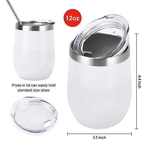 4 Pack 12Oz Stemless Wine Tumbler Wine Glasses Set Of 4 Stainless Steel Cups With Lid And Straw For Women Men Family Daily Use #TOP6