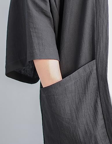 Men\'s Cotton Linen Kimono Cardigan 2 Pockets Oversized Noragi Jacket Man Haori Summer Yukata Beach Robe (Black)