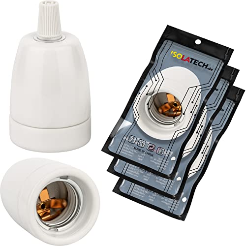 ISOLATECH 3Stk E27 Keramik Lampenfassung mit Zugentlastung LED Energiesparlampen (max.250V/4A) Leuchtmittel Home Installation Einbau Decke Halterung Küche Sockel Badezimmer hitzebeständig