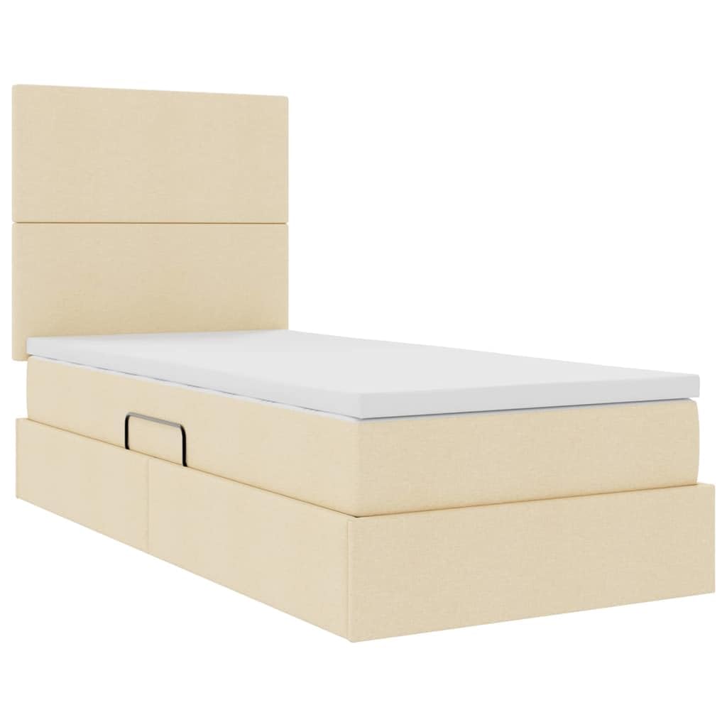 Cama de almacenamiento LED con colchón color crema, 90 x 190 cm, tela de madera, cama de almacenamiento con cabecero ajustable y tira LED para dormitorio, comodidad, estructura de madera