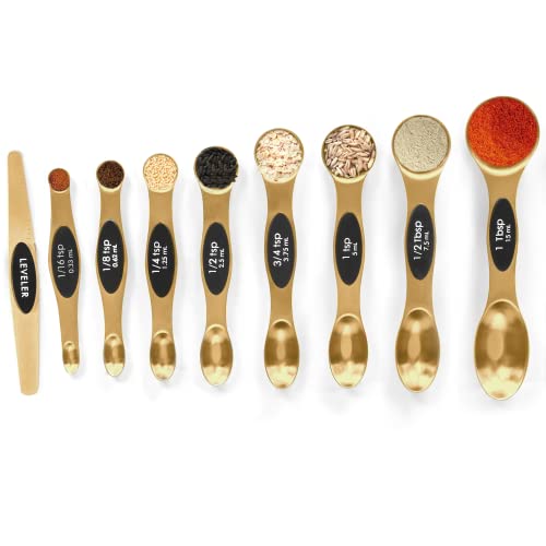 Magnetic Measuring Spoons Set Stainless Steel with Leveler-9pcs Stackable Measuring Cups for Baking-Measuring Cups and Spoon Set Kitchen Gadgets Apartment Essentials Fits in Spice Jars by BIDFUL - Used condition - US$7.13