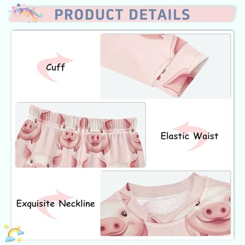 Pajama Sets Long Sleeve Pig Pink Pattern Print Soft Comfy Sleepwear 2 Piece PJS 3-8T4