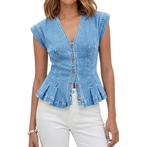 Débardeur en jean plissé col V Y2K pour femme : haut d'été style western tendance chic