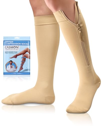 Image of CASMON Zipper Compression Socks 20-30 mmHg Closed Toe Support Socks 1 Pair
