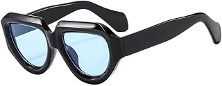 Retro Cut Edge Oval Wide Mirror Leg Sun Glasses Polygonal Large Frame Sunglasses - HDUBFY