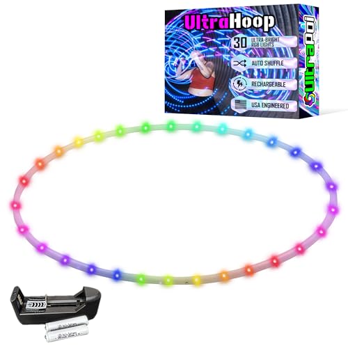 UltraPoi UltraHoop Shuffle LED Hoop – 30” OD x 5/8" HDPE – Smart Auto Color Changing LEDs w/ 100+ Light Patterns – Rechargeable, Collapsible, Beginner to Advanced Glow Flow Toys Hoola Hoops for Raves