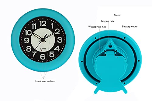 Lxszrph Shower Clock Luminous Bathroom Wall Clock【Waterproof For Water Spray】 Battery Powered, Non Ticking Silent Analog Clocks For Bedroom Livingroom Babyroom (Blue) #TOP1