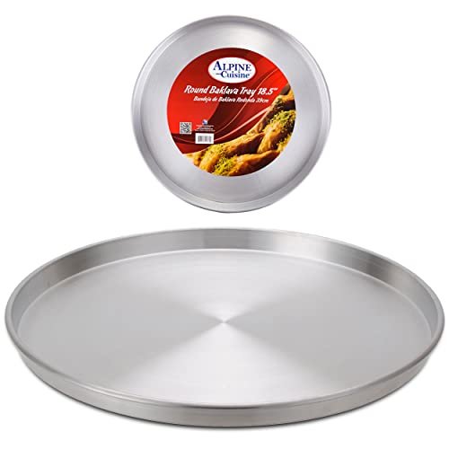 Alpine Cuisine Aluminum Round Baklava Tray 18.5-inch - Bakeware Pizza Cooking Pan for Oven - Durable Round Pizza Tray For Pie Cookie - Healthy & Heavy Duty, Rust Free & Dishwasher Safe