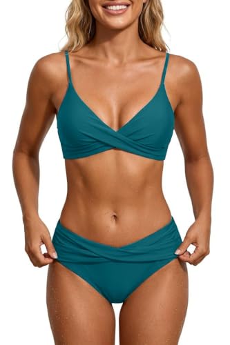 Image of Aqua Eve Two Piece Twist Front Bikini Mid Rise Swimsuit