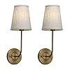 Pathson Set of 2 Vintage Wall Sconces Linen Fabric Shade Bathroom Vanity Lights Brass Finish Industrial Wall Mounted Fixtures for Bedroom Living Room Antique