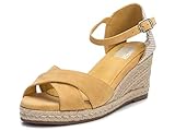 Marca: XTI XTI - Sandalia de Cuña para Mujer - Sandalia con Tira y Cierre de Hebilla - Tacón 8 cm - Color Amarillo - Talla 39