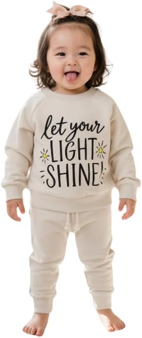 Highly & Fine Organic Cotton Baby & Toddler Outfit Set, Soft French Terry 2-Piece Unisex Clothes – Neutral Beige Set