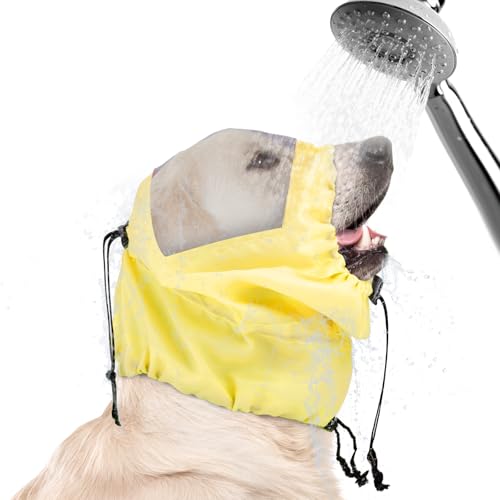 Image of Adjustable Dog Ear Protection for Swimming & Bathing - Waterproof Dog Ear Covers & Headband - Yellow