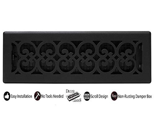 Decor Grates ST414 Scroll Design Floor Register, 4x14 Inches, Textured Black by Decor Grates - Image 2