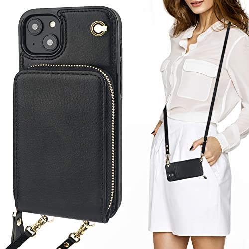 Poche fermeture éclair iPhone 14 Max coque portefeuille cuir anti-RFID et béquille