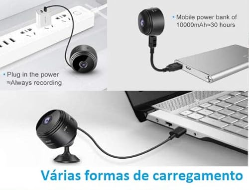 Mini Câmera Segurança Espiã Monitoramento Wifi Full HD Visão Noturna Com Gravador De Voz…