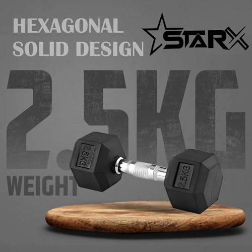 Image of StarX Hexagonal Rubber Dumbbells 2.5kg Pair Fixed Weight Dumbbell (2.5KG*2) Fixed Weight Dumbbell (5 kg)