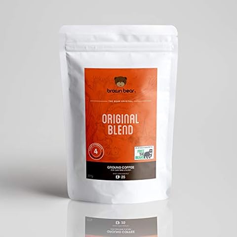 Medium Dark Roast Strong Ground Coffee 227g - Ideal for French Press Cafetiere Filter Drip V60 Aeropress - Brown Bear Original Blend - Strength 4 Coffee - Donation to Free The Bears Cover