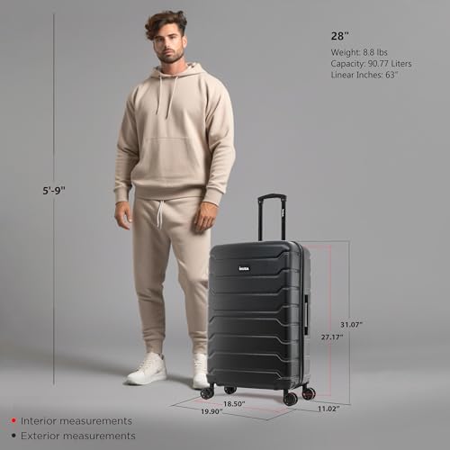Image of InUSA TREND Luggage with Spinner Wheels | Durable Lightweight Hardside Suitcase, Travel bag with Handle and Trolley, 28-Inch Large Checked luggage | Black