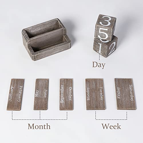 EASEYA Calendário de blocos de madeira para mesa, calendário de mesa perpétuo diário, acessórios de