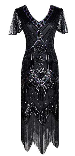 Image of Women 1920s Gatsby Vintage Sequin Flapper Fringe Party Plus Dress with 20s Accessories Set