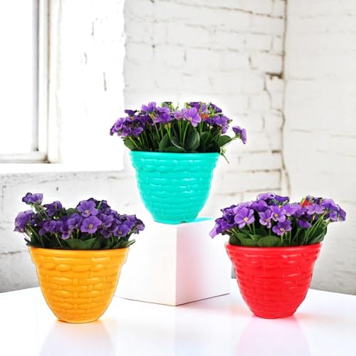 Image of Go Hooked Plastic Planter Pots Set of 4 | Multicolor Flower Pots Perfect for Home, Office & Garden Decor | Amaze Small Pot 8 Inch for Indoor & Outdoor Plants | Durable, Lightweight & Modern Design