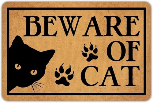 Boesoae Funny Doormat Beware of Cat Non Slip OutdoorIndoor Rubber Door Mats for Front DoorGardenKitchenBedroom 20x32 Inch
