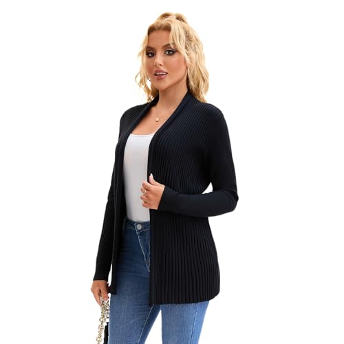 Women's Ribbed Open Front Cardigan, Soft Knit Long Sleeve Lounge Office Essential Sweater Year Round Versatile3
