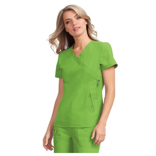 KOI Blusa feminina Lite Philosophy Mock Wrap Side Zipper Solid Scrub Top, Chá Verde, GG