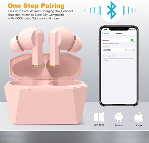 Amazon Brand - Eono Wireless Earbuds Bluetooth 5.0 Headphone, Type-C Charging Case 380mAh, Touch Control, Built-in 2 Mic Noise Cancelling wirelesss headphones, for iPhone Working Sports - Pink