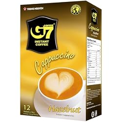 TRUNG NGUYEN G7 CAPPUCINO HAZELNUT Instant Coffee for Energy Boost - Fresh Hazelnut Flavour, Light Aroma with Thick & Soft Foam Milk - Balanced & Rich Vietnamese Instant Coffee (12 Sticks/Box)