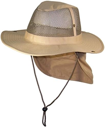 Tropic Hats Summer Wide Brim Mesh Safari/Outback W/Neck Flap & Snap Up Sides - Khaki XXL
