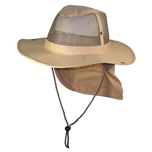 Tropic Hats Summer Wide Brim Mesh Safari/Outback W/Neck Flap & Snap Up Sides - Khaki XXL