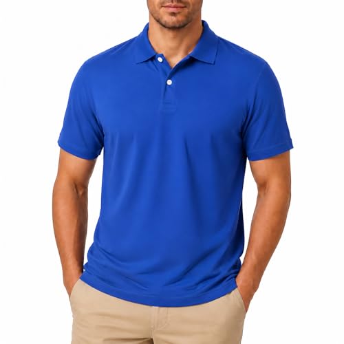 BINOCHE Polo T Shirts for Men Short Sleeve Quick Dry Fit Mens Golf Shirt Moisture Wicking for Business Casual Workout (US Alpha Large Regular Regular Blue)