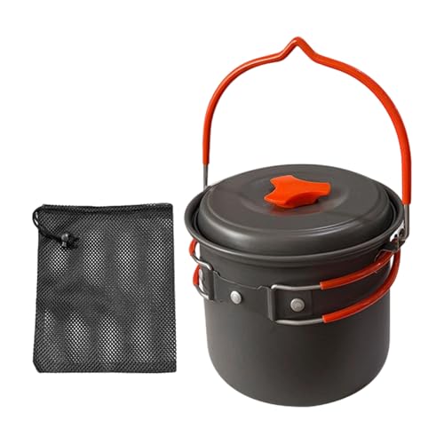 Psdndeww High Efficiency Heat Conductions 1.4L Camping Cookware Hard Aluminum Alloy Texture Pots Suitable for Campfires Cooking Outdoor Boiling Pots