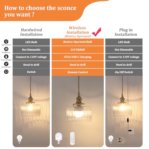 Image of Shenmoyl Battery Operated Pendant Light 5000mAh Rechargeable Chandelier with Remote Control Wireless Adjustable Hanging Clear Striped Light for Kitchen Island Dining Room Hallway